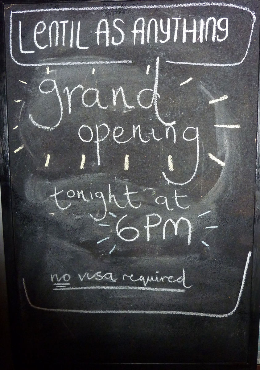 Lentil as Anything Opening night chalk board